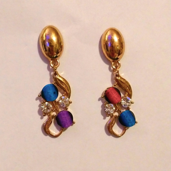 Jewelry - Golden Colorful Gemstones CZ Fashion Earrings